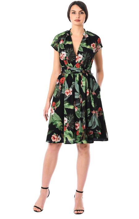a-line tropical print dress